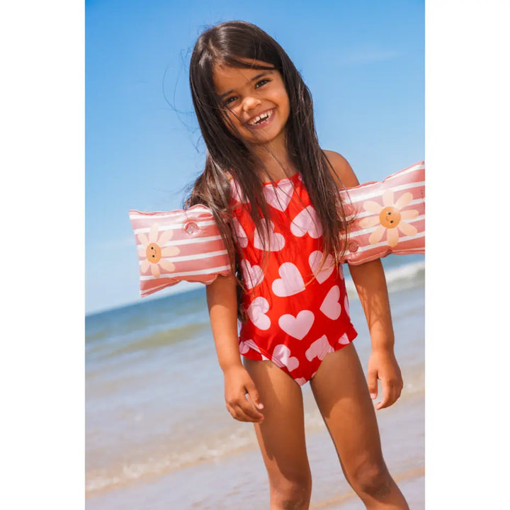 Swim Essentials Swim Arm Bands, Lightweight &amp; Inflatable PVC Water Floats for Kids 0–2 Years, Pink - Daisy Flowers