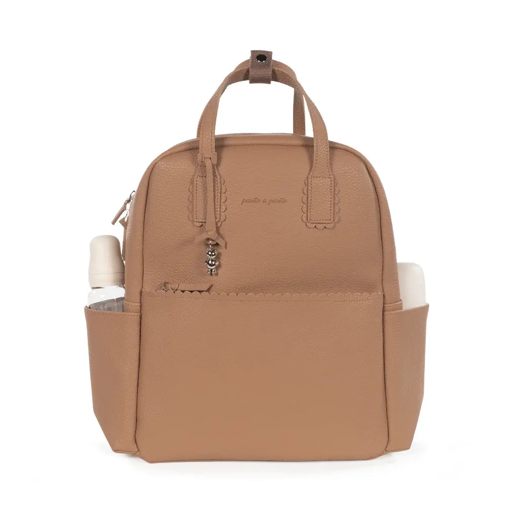 Pasito a Pasito Diaper Backpack with Changing Pad, Large Capacity Water-Resistant with Multi-Pocket Organizer, Insulated Bottle Pocket, Shoulder &amp; Stroller Straps, Icon Eco Leather - Caramel