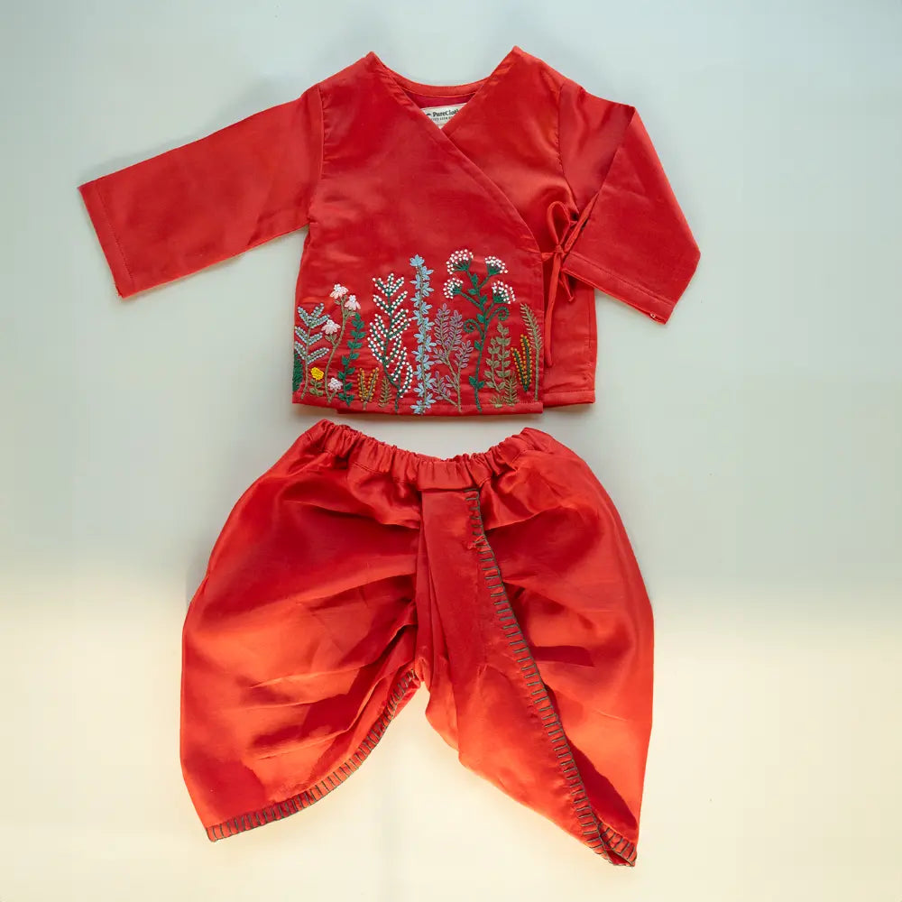 PureCloth.Co Jamna Set | Boys Chanderi Silk Red