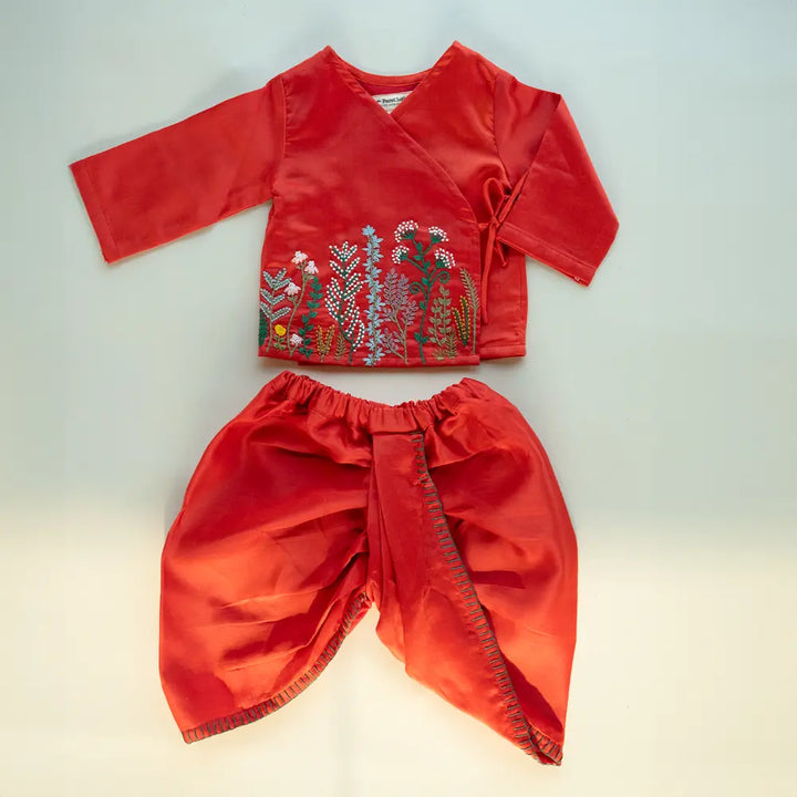PureCloth.Co Jamna Set | Boys Chanderi Silk Red