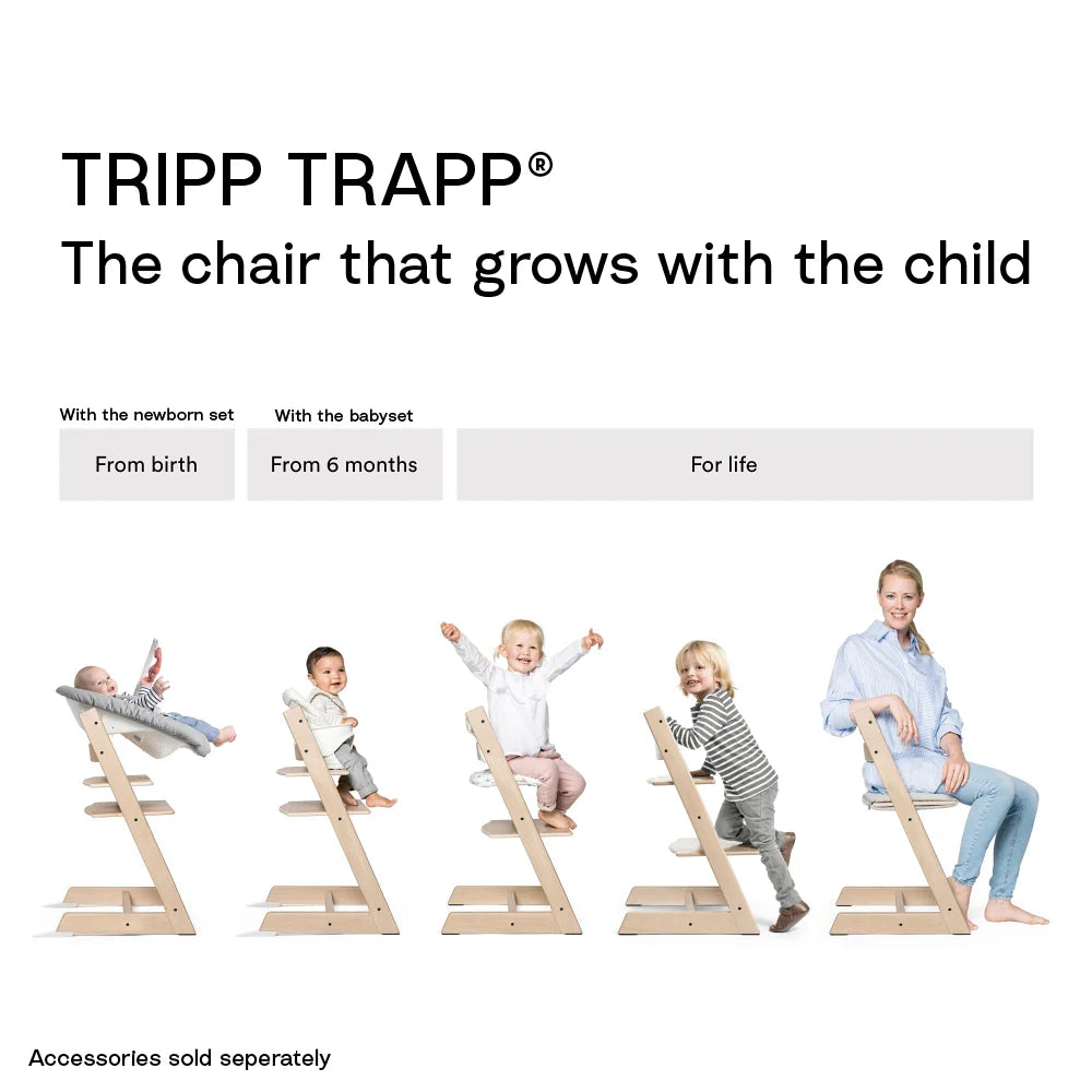 Stokke Tripp Trapp Highchair for Life - Adjustable Wooden Highchair for Baby, Toddlers &amp; Adults, Ergonomic Seat with Posture Support, Timeless Scandinavian Design, Durable Solid Wood, Perfect for Mealtime &amp; Family Dinner,  Upto 136kg - Natural