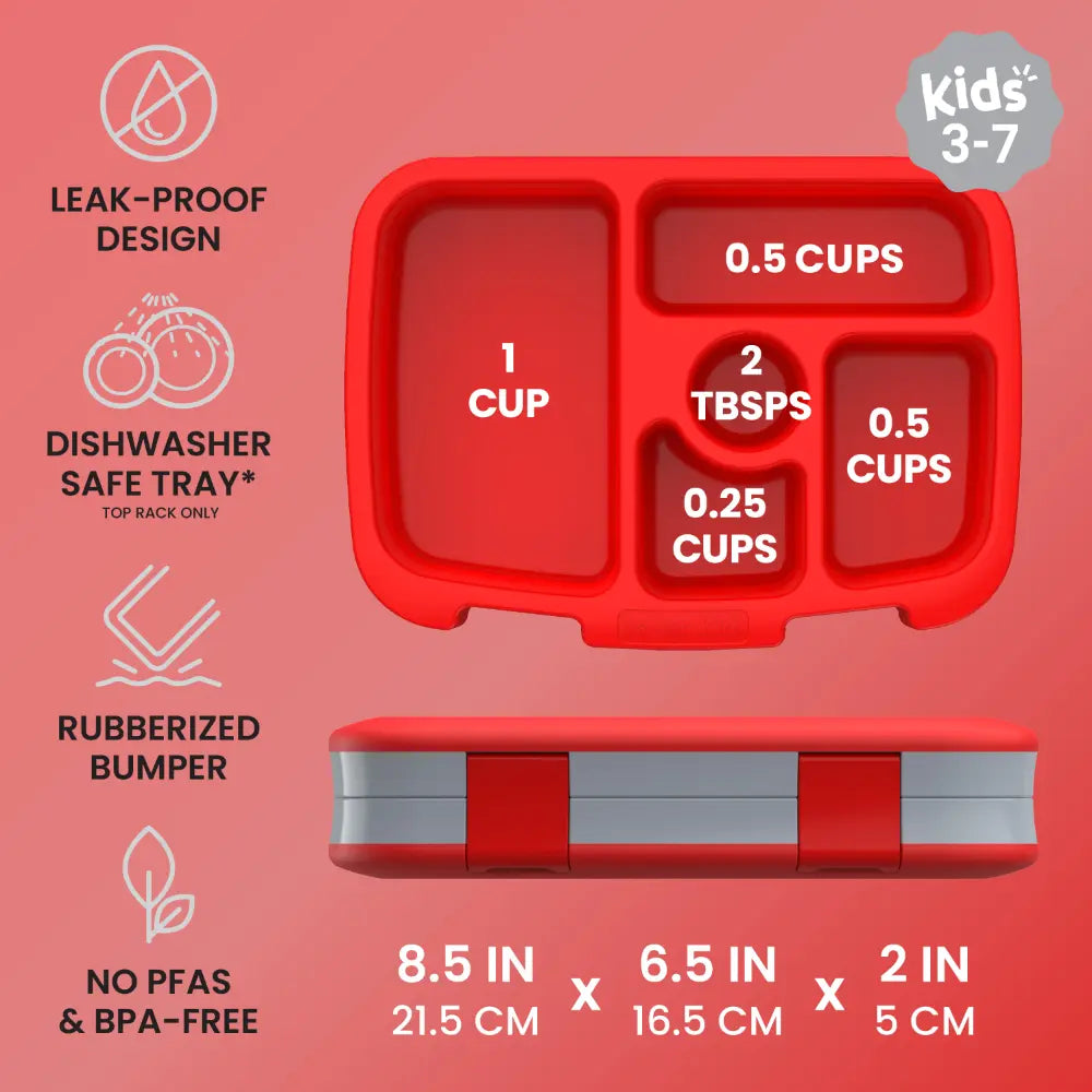 Bentgo Kids Prints with 5 Compartments, Leak-Proof Bento Lunch Box, BPA &amp; PFAS-Free, Microwave &amp; Dishwasher Safe Tray,  3–7 Years - Trucks