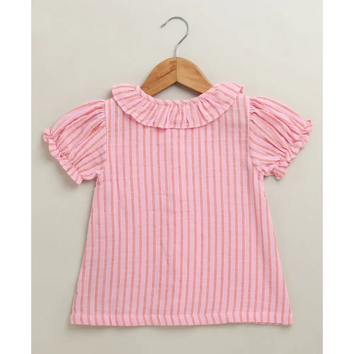 Sweetlime By As Baby Girls Candy Stripe Organic Cotton Co-ord Set with a Hat - Pink