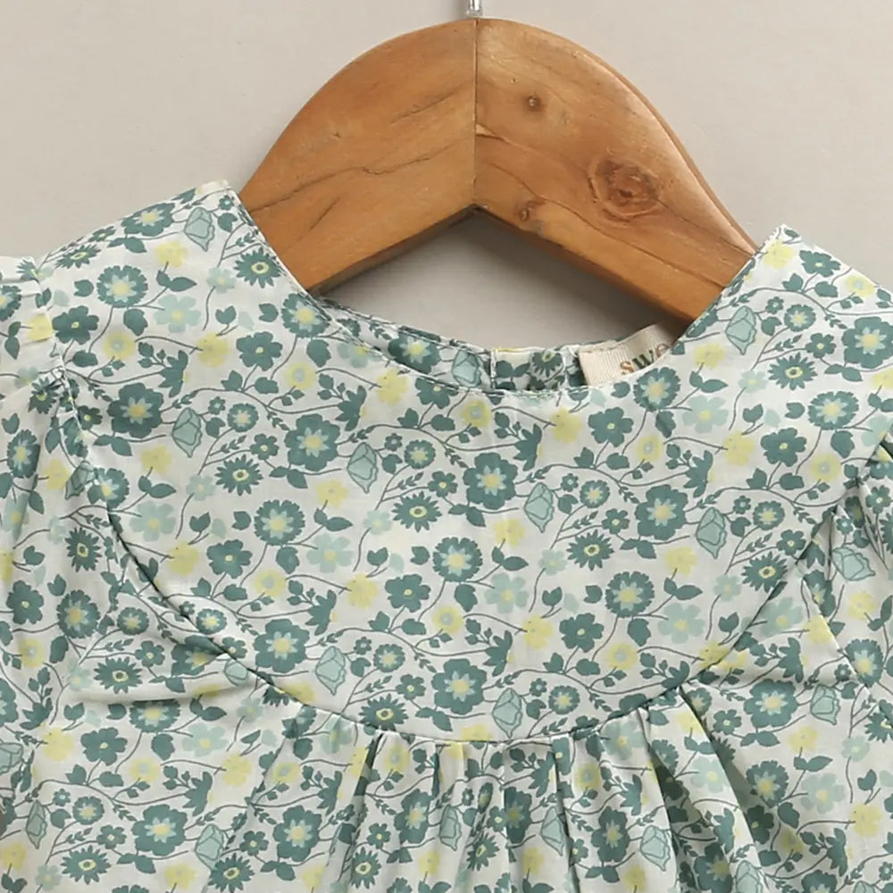 Sweetlime By AS Baby Girls Sage Green Floral Print Romper Sage Green