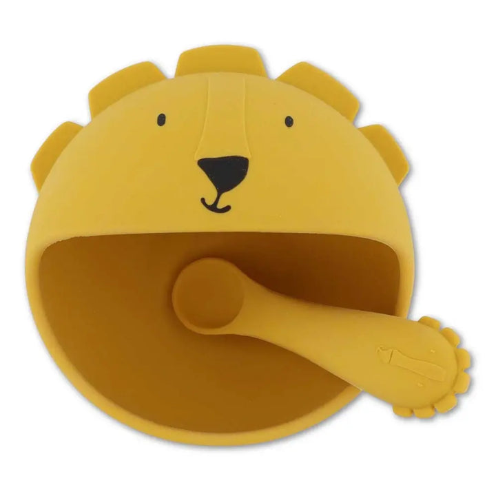 Trixie First Baby Meal Set | 100% Food-Grade Silicone Suction Bowl &amp; Soft Spoon Set for Self-Feeding, Baby Weaning &amp; First Bites | 4 Months Onwards | Mr. Lion