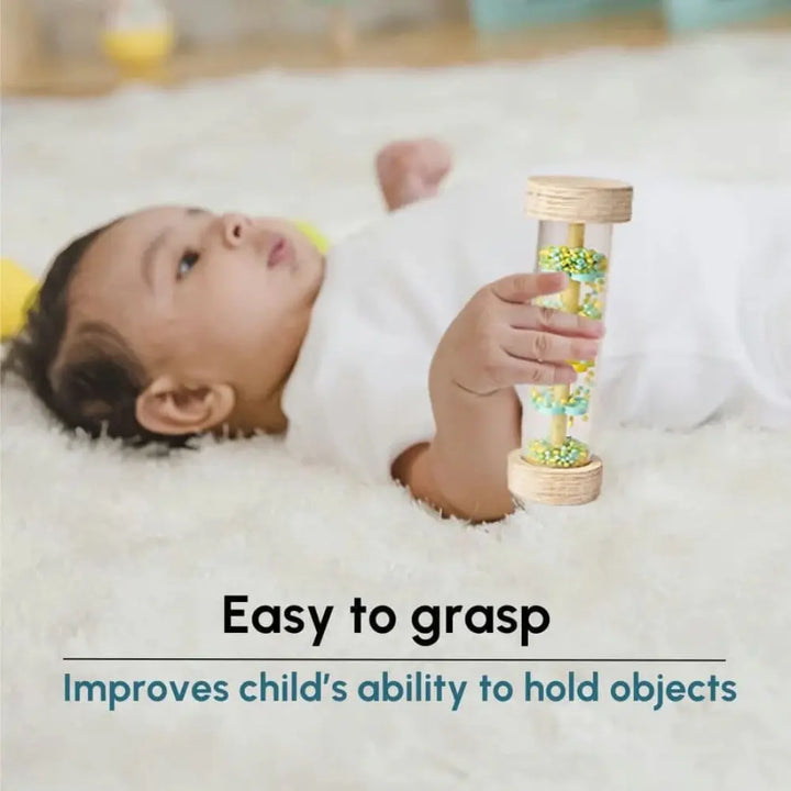 Curious Cub Wooden Rainmaker Rattle for Babies | Dual Sensory Auditory &amp; Visual Stimulation | Brain Development Toy | 0-12 Months