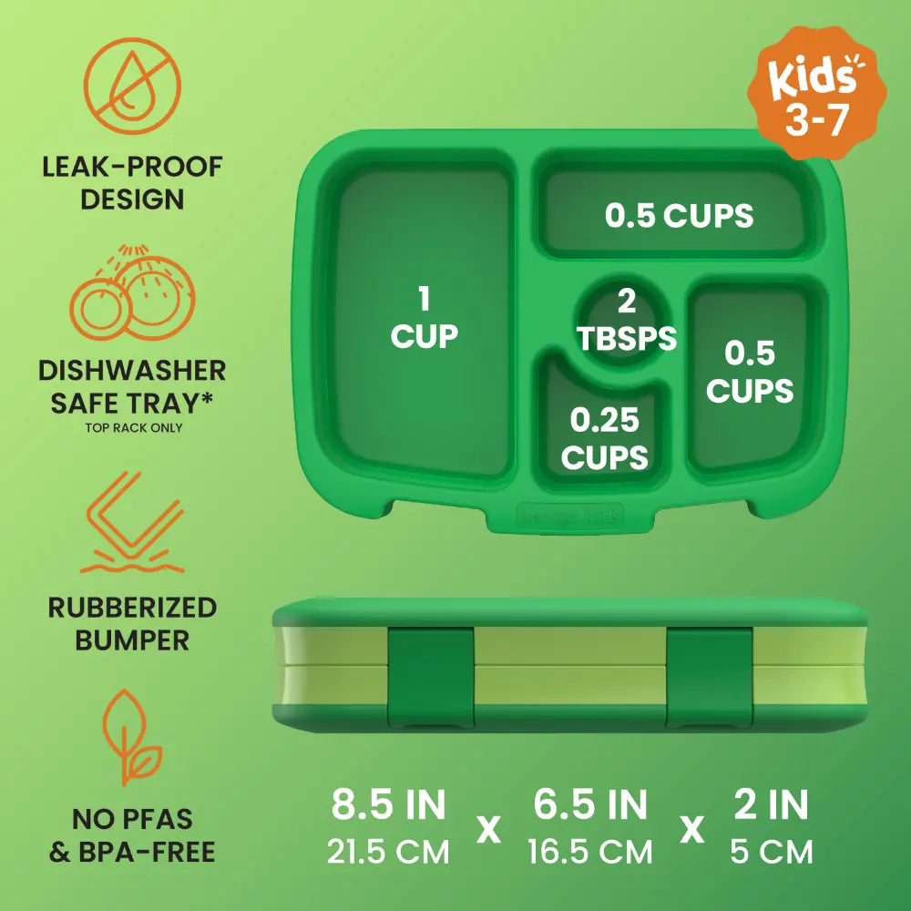 Bentgo Kids Prints with 5 Compartments, Leak-Proof Bento Lunch Box, BPA &amp; PFAS-Free, Microwave &amp; Dishwasher Safe Tray,  3–7 Years - Safari