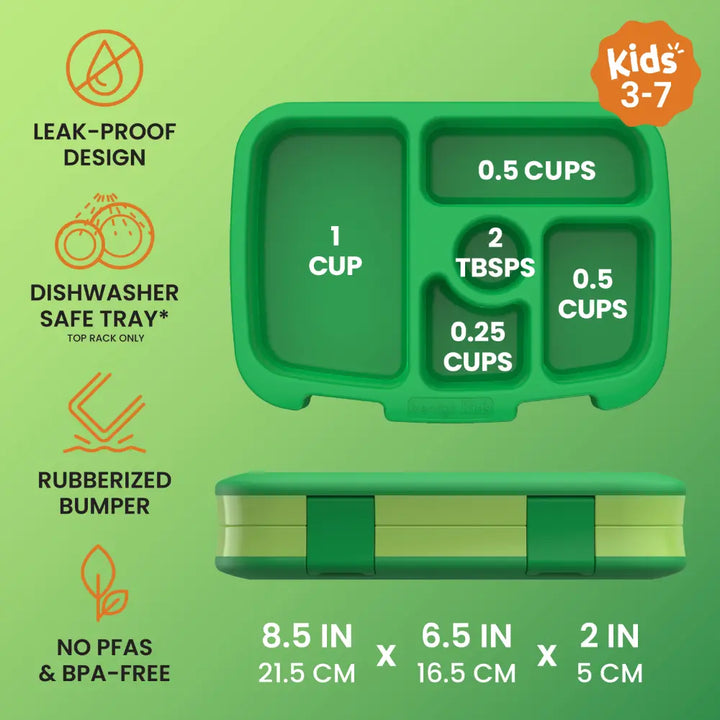 Bentgo Kids Prints with 5 Compartments, Leak-Proof Bento Lunch Box, BPA &amp; PFAS-Free, Microwave &amp; Dishwasher Safe Tray,  3–7 Years - Safari