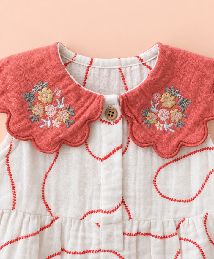 Sweetlime By AS Coral Swirl Muslin Romper &amp; Bonnet Set For Girls