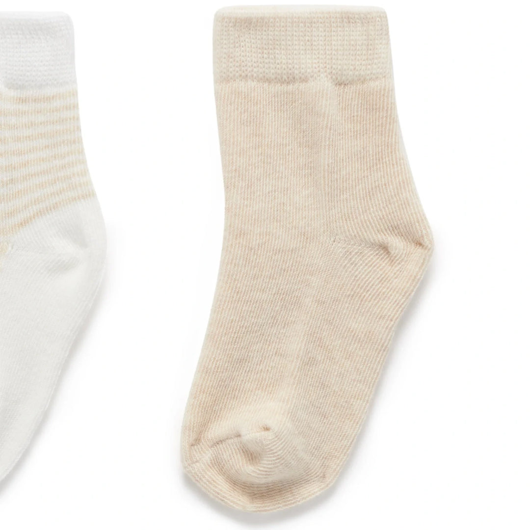 Purebaby Unisex Organic Cotton 3 Pack Baby Sock - Wheat Melange / Vanilla Pack