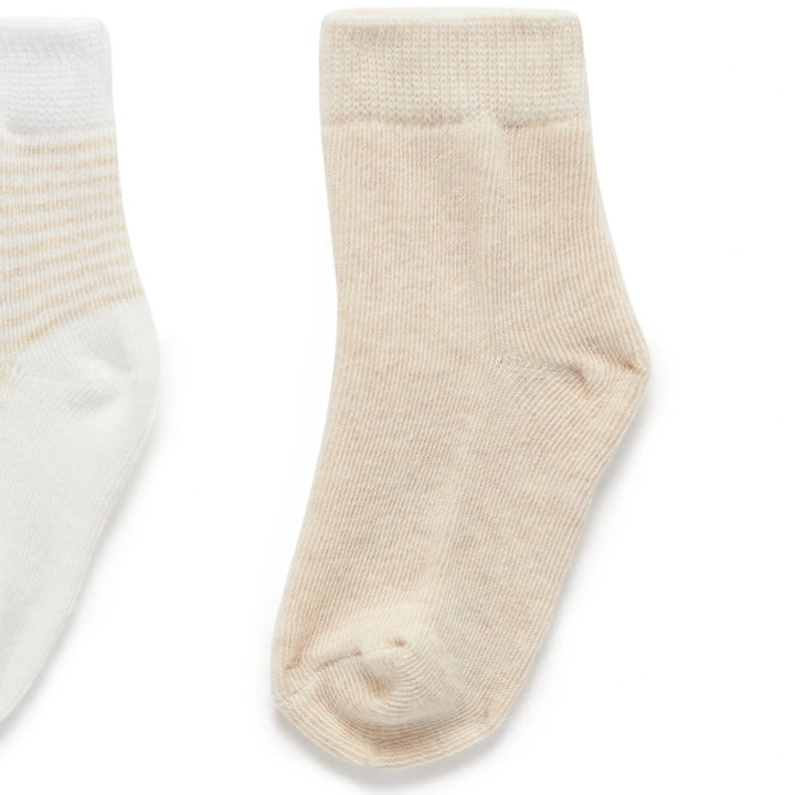 Purebaby Unisex Organic Cotton 3 Pack Baby Sock - Wheat Melange / Vanilla Pack