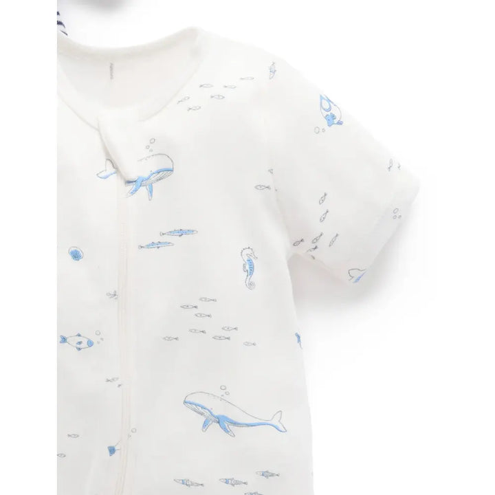 Purebaby Unisex Nautical Pack of 2 Organic Cotton Short Zip Growsuit - Vanilla