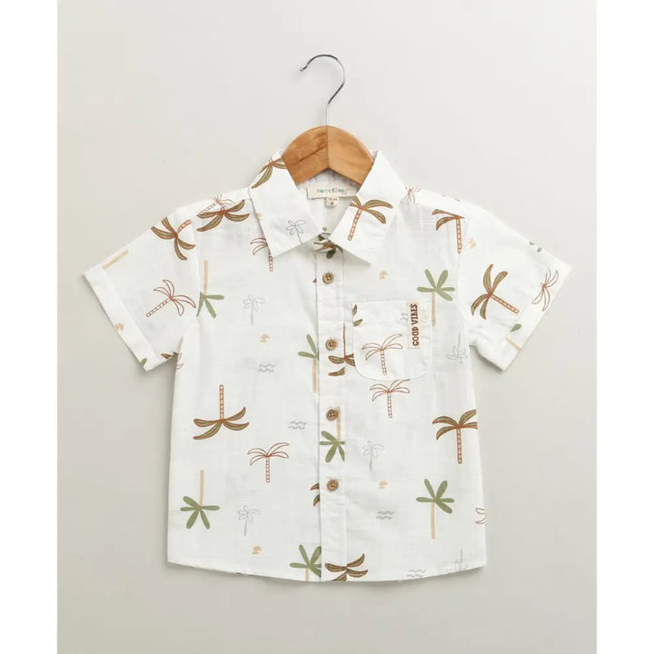 Sweetlime By AS Tropical Breeze Cotton Co-ord Set - White(Double Cloth)