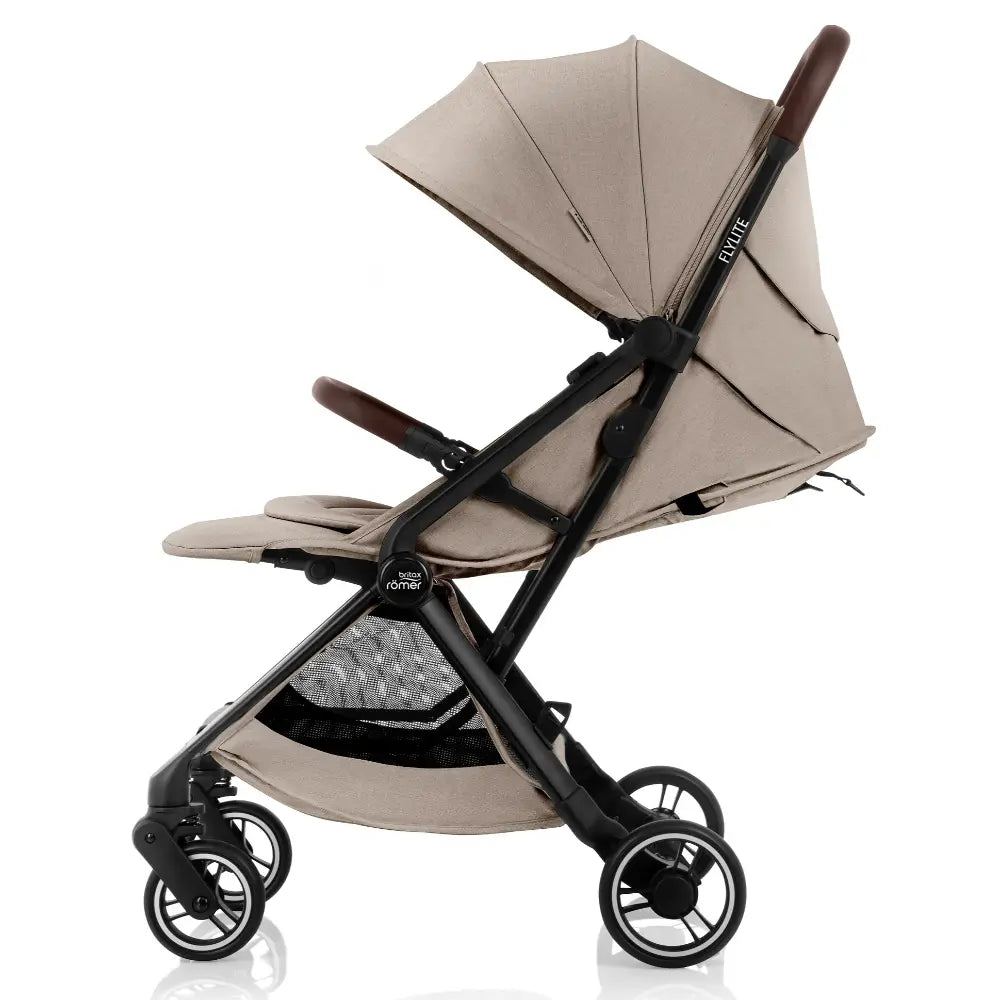 Britax Flylite Cabin Approved Lightweight Compact Stroller|Comfort Soft Insert|One Hand Auto Fold|Flat Reclining Seat|Extra Large Extendable Canopy|0-4Y|Upto 22Kg - Teak