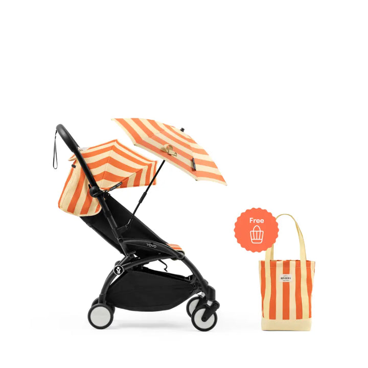 Stokke YOYO³ Riviera Summer Kit | Limited Edition Summer Collection for YOYO³ Stroller | Includes Seat Pad, Extendable UPF 50+ Canopy &amp; Zipped Back Pocket | Lightweight Luxury Travel Styling | Requires YOYO³ Frame (Sold Separately) - Capri