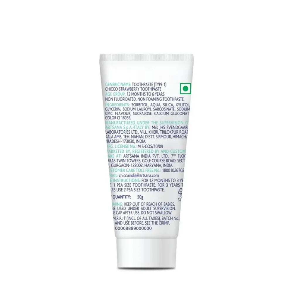 Chicco Toothpaste Strawberry Flavour 1–6Y, No Fluoride, 50g