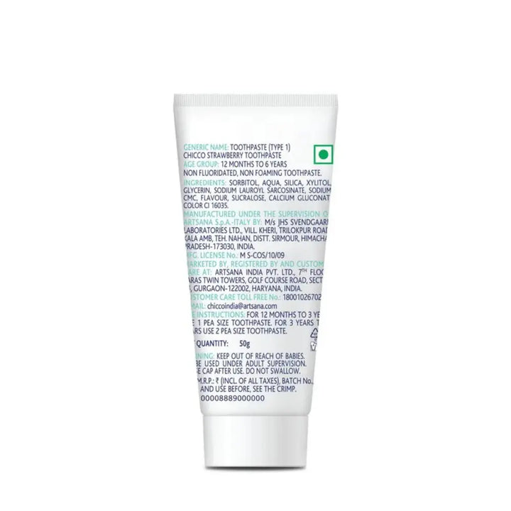Chicco Toothpaste Strawberry Flavour 1–6Y, No Fluoride, 50g