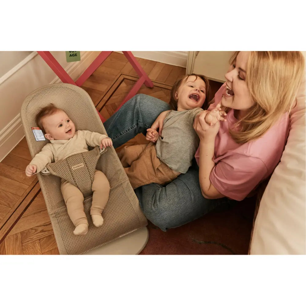 BabyBjorn Bliss Bouncer Mesh, Lightweight Ergonomic Baby Bouncer with Natural Rocking, Convertible to a Toddler Chair, Ergonomic design, Newborn to Toddler (0–2 Years) - Grey Beige