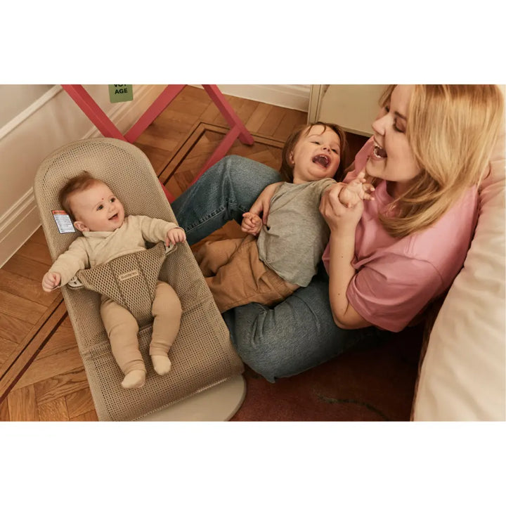BabyBjorn Bliss Bouncer Mesh, Lightweight Ergonomic Baby Bouncer with Natural Rocking, Convertible to a Toddler Chair, Ergonomic design, Newborn to Toddler (0–2 Years) - Grey Beige