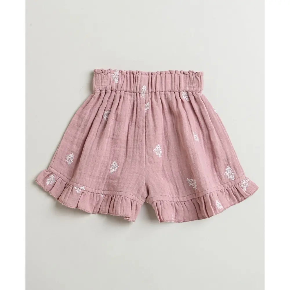 Sweetlime By AS Leaf Embroidered Ruffle Organic Cotton Co-ord Set - Dusty Pink