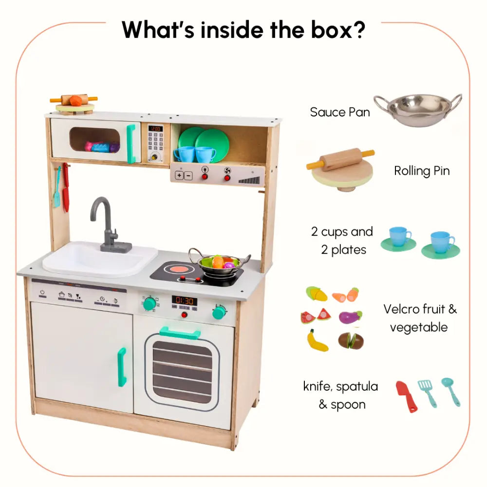 Curious Cub Wooden Kitchen Set with Real Running Water Sink | Pretend Play Cooking Station | Montessori-Inspired | Ages 1-7