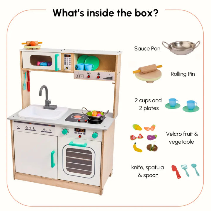 Curious Cub Wooden Kitchen Set with Real Running Water Sink | Pretend Play Cooking Station | Montessori-Inspired | Ages 1-7