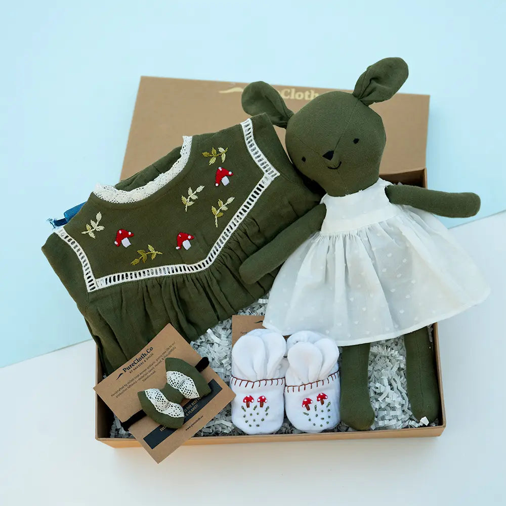 PureCloth.Co Olive Bunny Hamper | Newborn Girl Gift Set - Olive Green