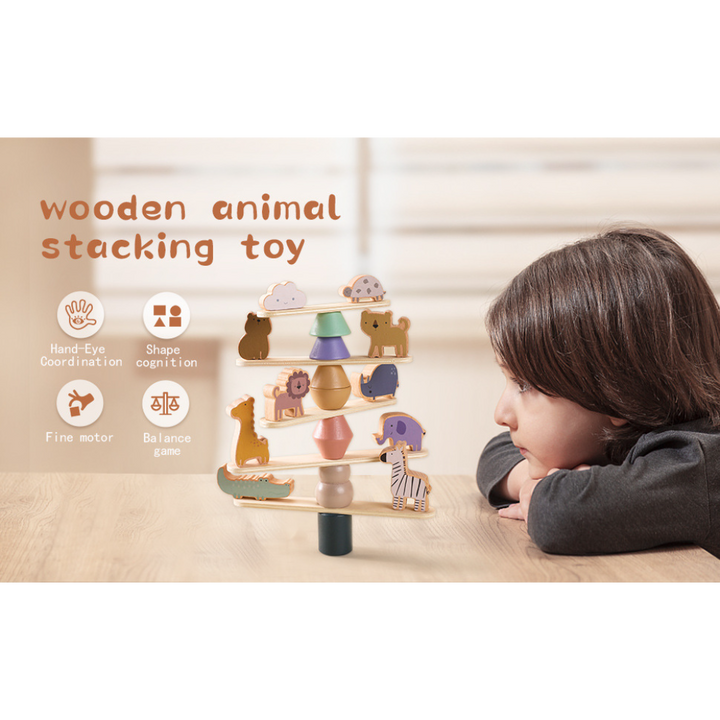 Playbox Wooden Zoo Tower Balancing Activity Toy