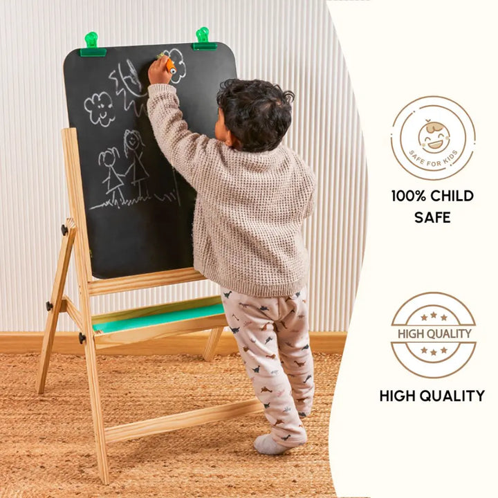 Curious Cub Wooden Double-Sided Art Easel | Blackboard &amp; Whiteboard | Creative Learning Drawing Board | Ages 1-10 Years