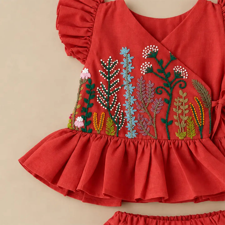 PureCloth.Co Jamna Set | Girls Chanderi Silk | Red