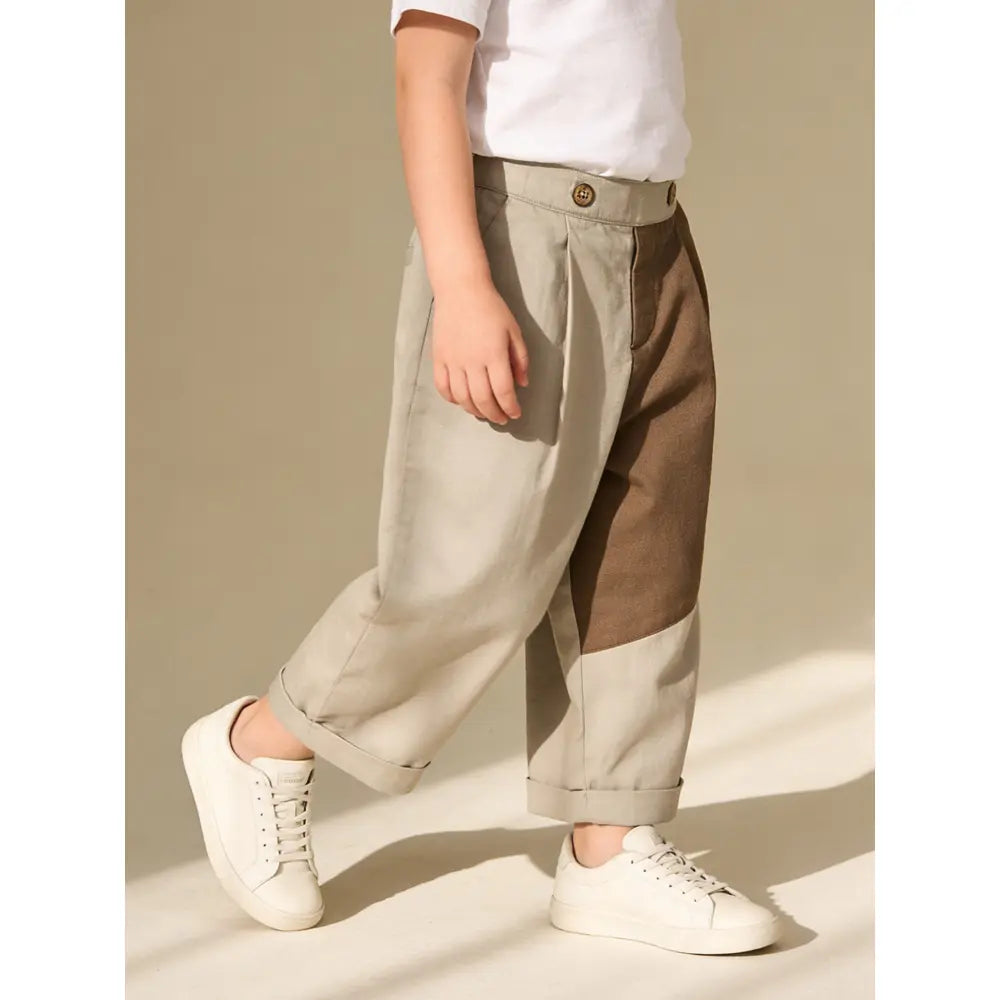 The Baby Trunk Unisex Comfy Patch Pants - Beige+Brown