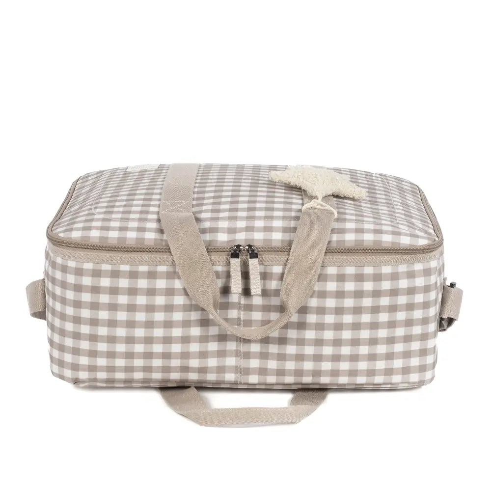 Walking Mum Maternity Hospital Bag with Large Capacity, Water-Resistant Multi-Storage Organizer, Hand Handles &amp; Shoulder Straps, Personalized Charm, Checkered Print - Sand