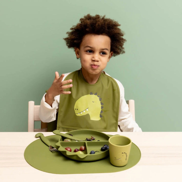 Trixie Silicone Divided Suction Plate | 100% Food-Grade Silicone Plate with Stick &amp; Stay Base, Compartments &amp; Easy-Clean Design | 4 Months Onwards | Mr. Dino