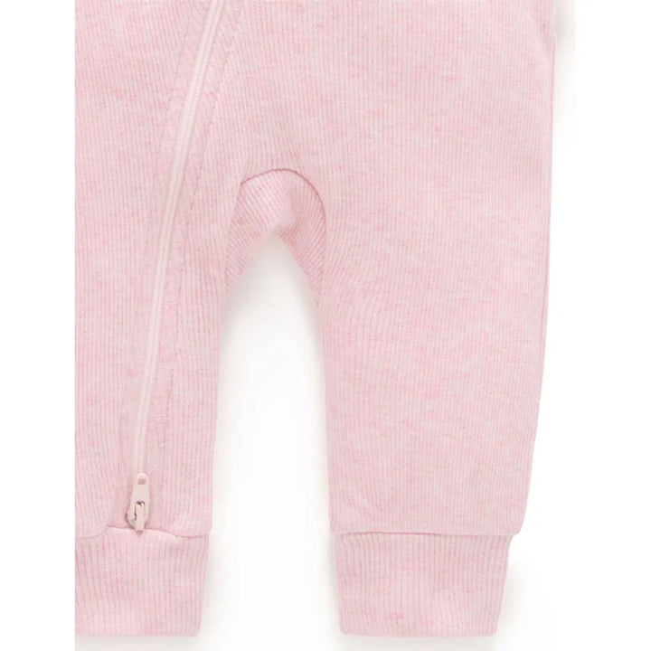 Purebaby Unisex Organic Cotton Rib Zip Growsuit - Pale Pink Melange