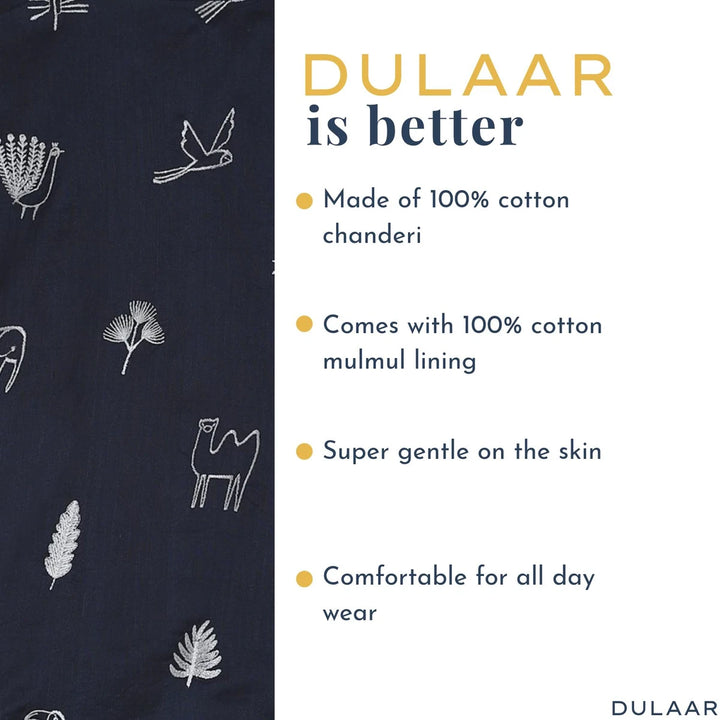 Dulaar Chanderi Kurta Pyjama Set for Boys | Embroidered-Magical Jungle (Royal Blue)