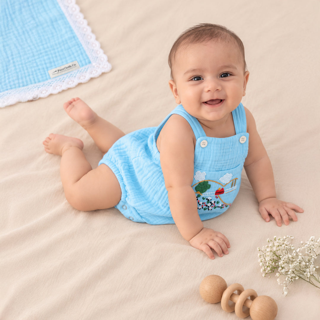 PureCloth.Co Little Countryside Blue Baby Romper