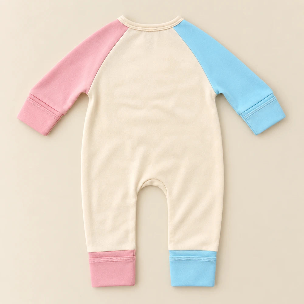 Faura Unisex Banana Cotton Colorblock Sleepsuit - Pink / Blue