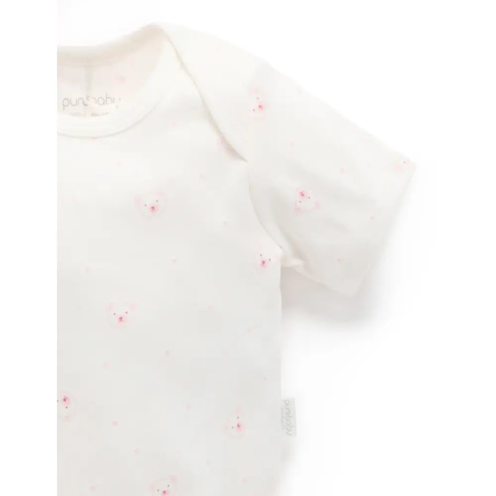 Purebaby Unisex Pack of 2 Bear Organic Cotton Easy Neck Bodysuits - Pale Pink