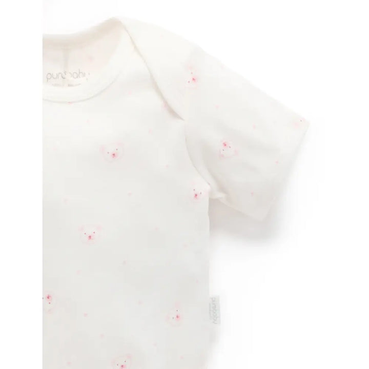 Purebaby Unisex Pack of 2 Bear Organic Cotton Easy Neck Bodysuits - Pale Pink