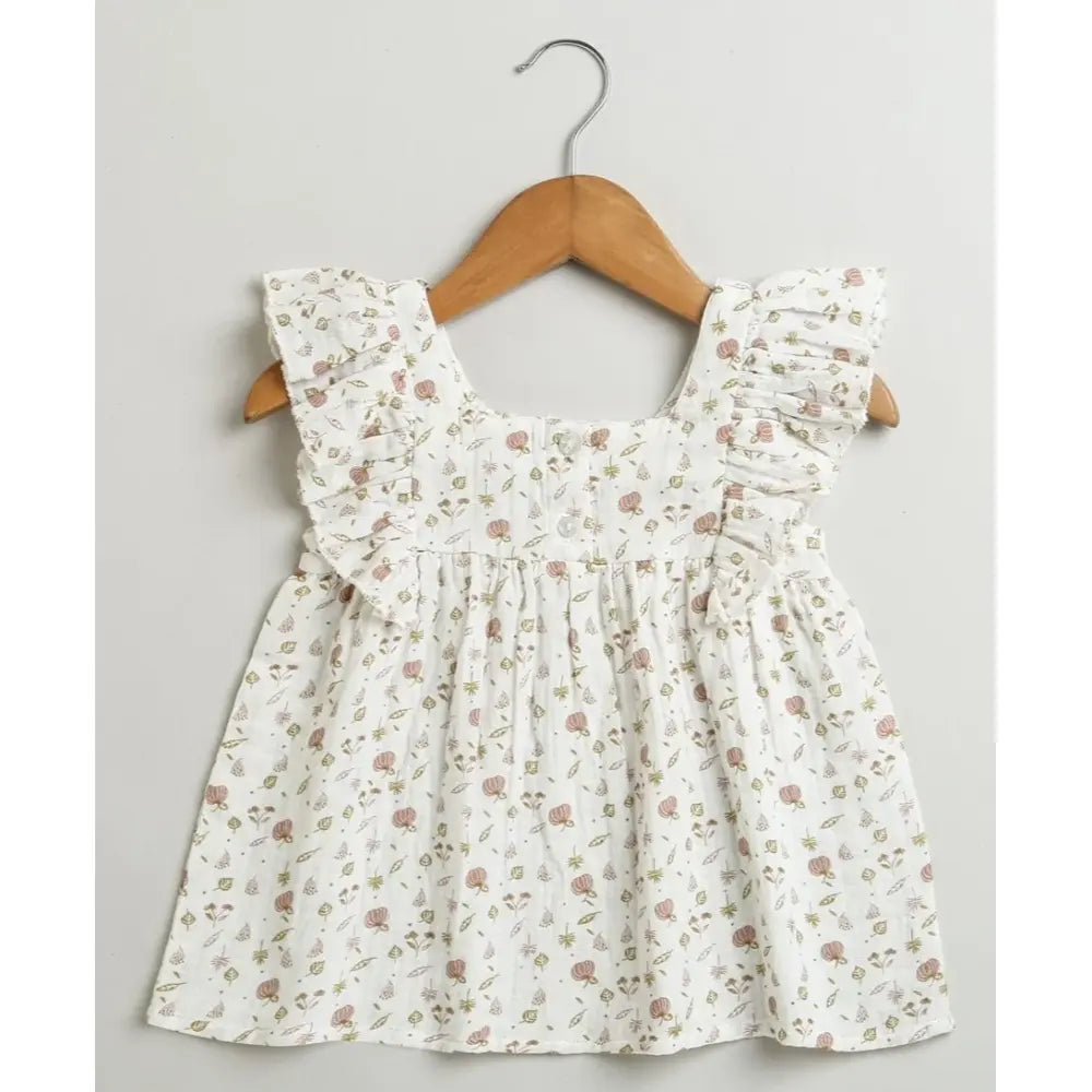 Sweetlime By AS Pumpkin &amp; Floral Print Ruffle Organic Cotton Co-ord Set - Off-White &amp; Peach