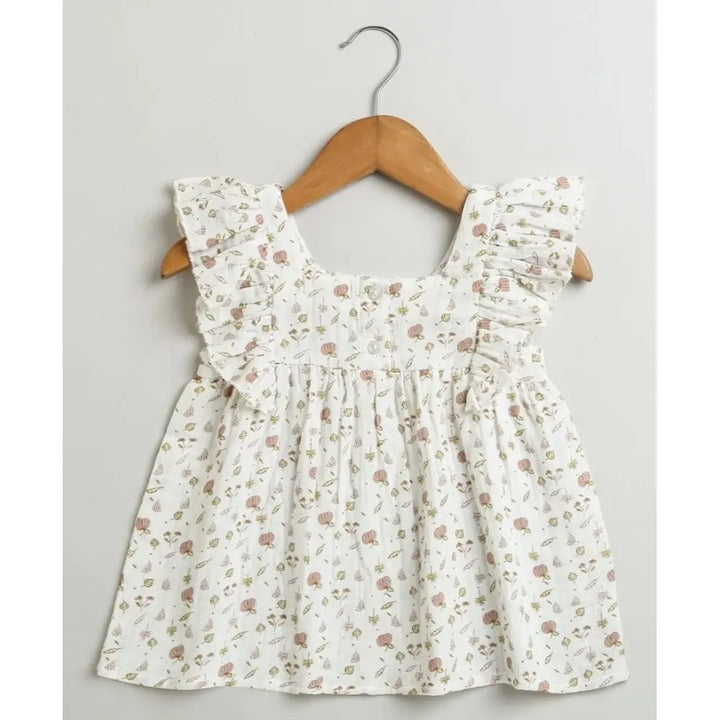 Sweetlime By AS Pumpkin &amp; Floral Print Ruffle Organic Cotton Co-ord Set - Off-White &amp; Peach