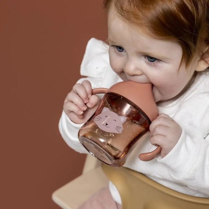 Trixie Sippy Cup with Handles | Spill-Resistant Tritan™ Training Cup with Easy-Grip Handles for Independent Drinking | 4 Months Onwards | Mrs. Cat