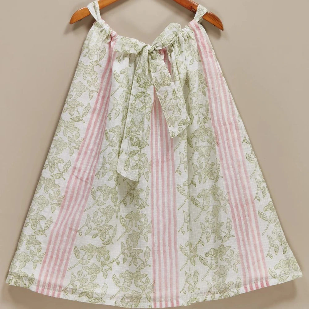 Liz Jacob Girls | White Kota Cotton Blockprinted Dress | Morning Dew
