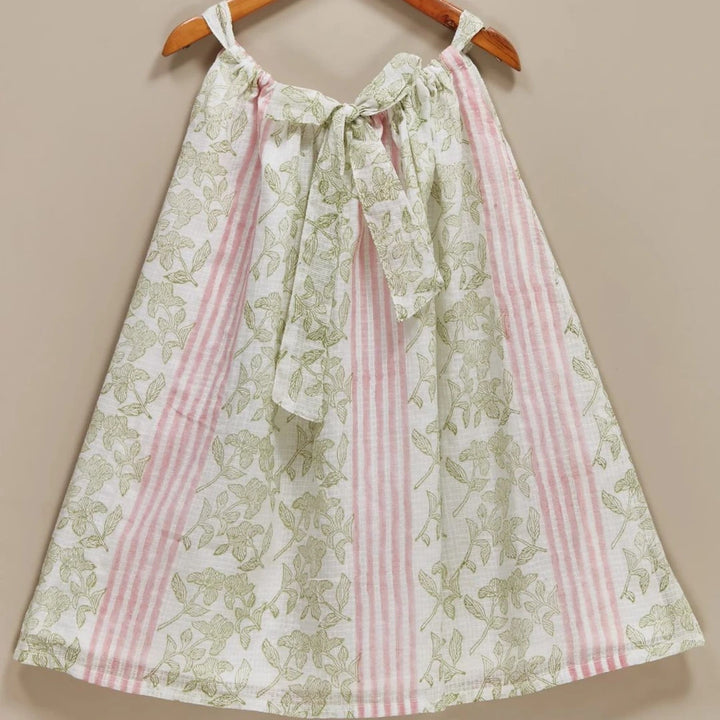Liz Jacob Girls | White Kota Cotton Blockprinted Dress | Morning Dew