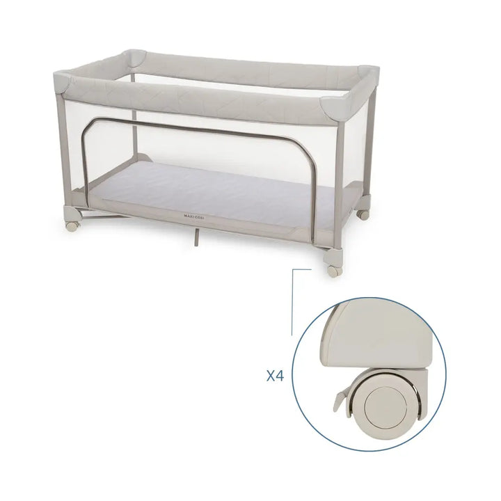 Maxi-Cosi Merlin Travel Cot, One-Step Fold, 3cm Thick Cushioned Mattress, Travel-Friendly with Included Travel Bag, Birth-4 Years - Elegance Beige