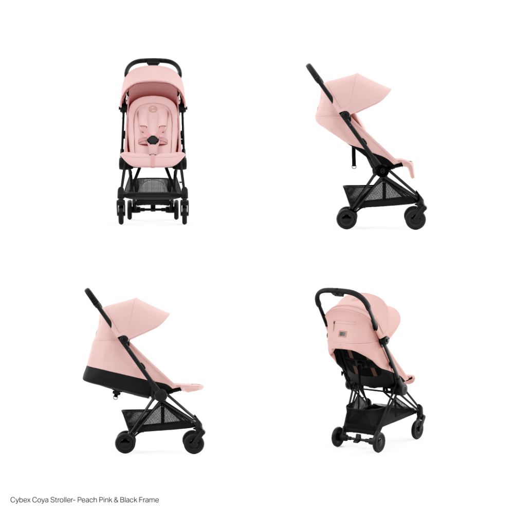 Cybex COYA Compact Travel Friendly Stroller - Peach Pink Matt Black Frame