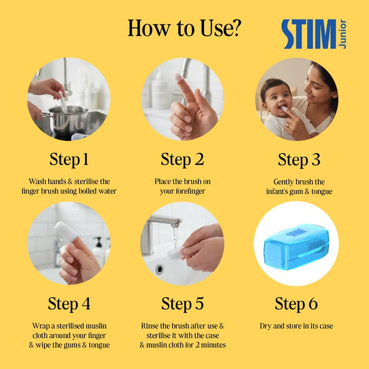 STIM Junior Infant Kit | Finger Brush &amp; Muslin Cloth | 0-12 Months - Multicolor