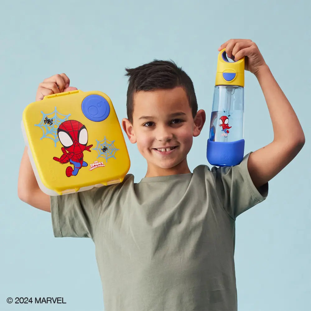 B.Box Marvel Spiderman Tritan Straw Water Bottle for Kids – 600ml, Durable &amp; Spill-Proof, BPA-Free, Easy Grip Design – Multicolour