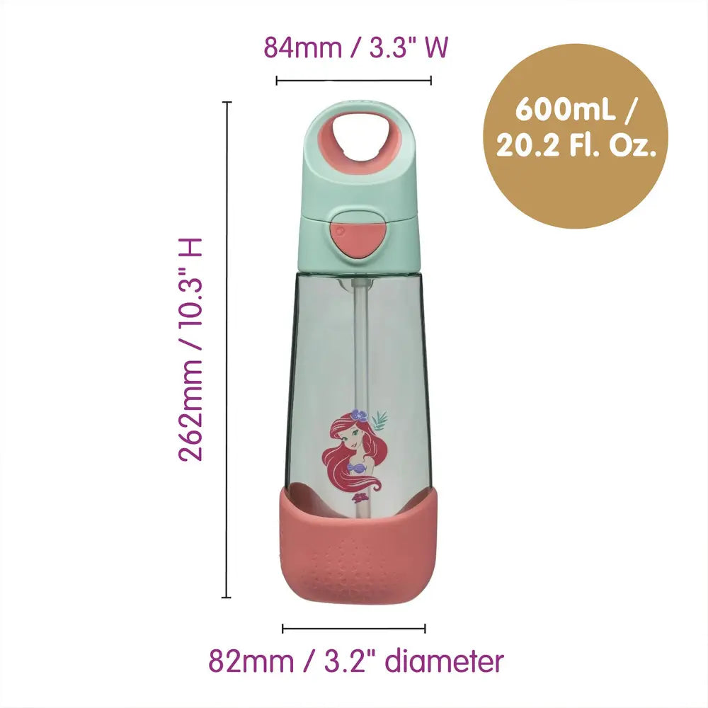 B.Box Disney Little Mermaid Tritan Straw Water Bottle for Kids – 600ml, Durable &amp; Spill-Proof, BPA-Free, Easy Grip Design – Multicolour
