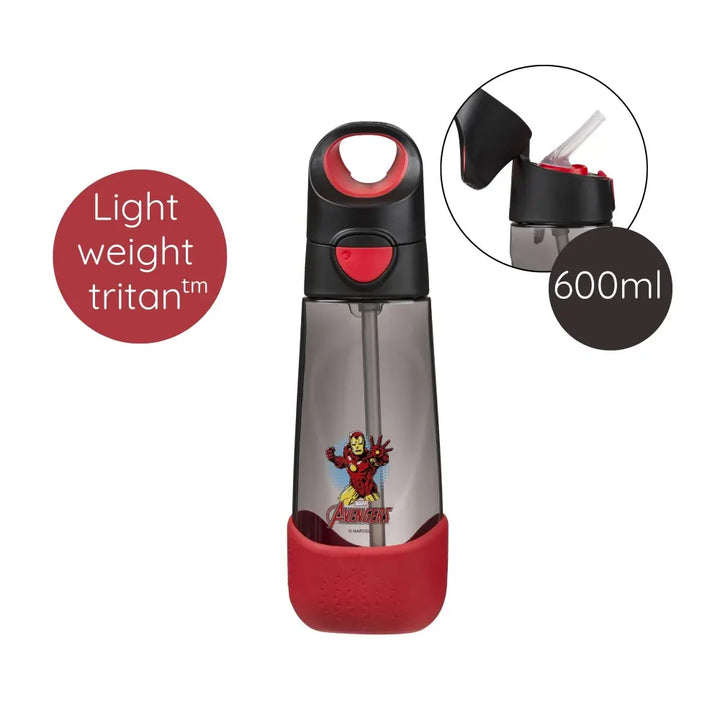 B.Box Avengers Tritan Straw Water Bottle for Kids – 600ml, Durable &amp; Spill-Proof, BPA-Free, Easy Grip Design – Multicolour